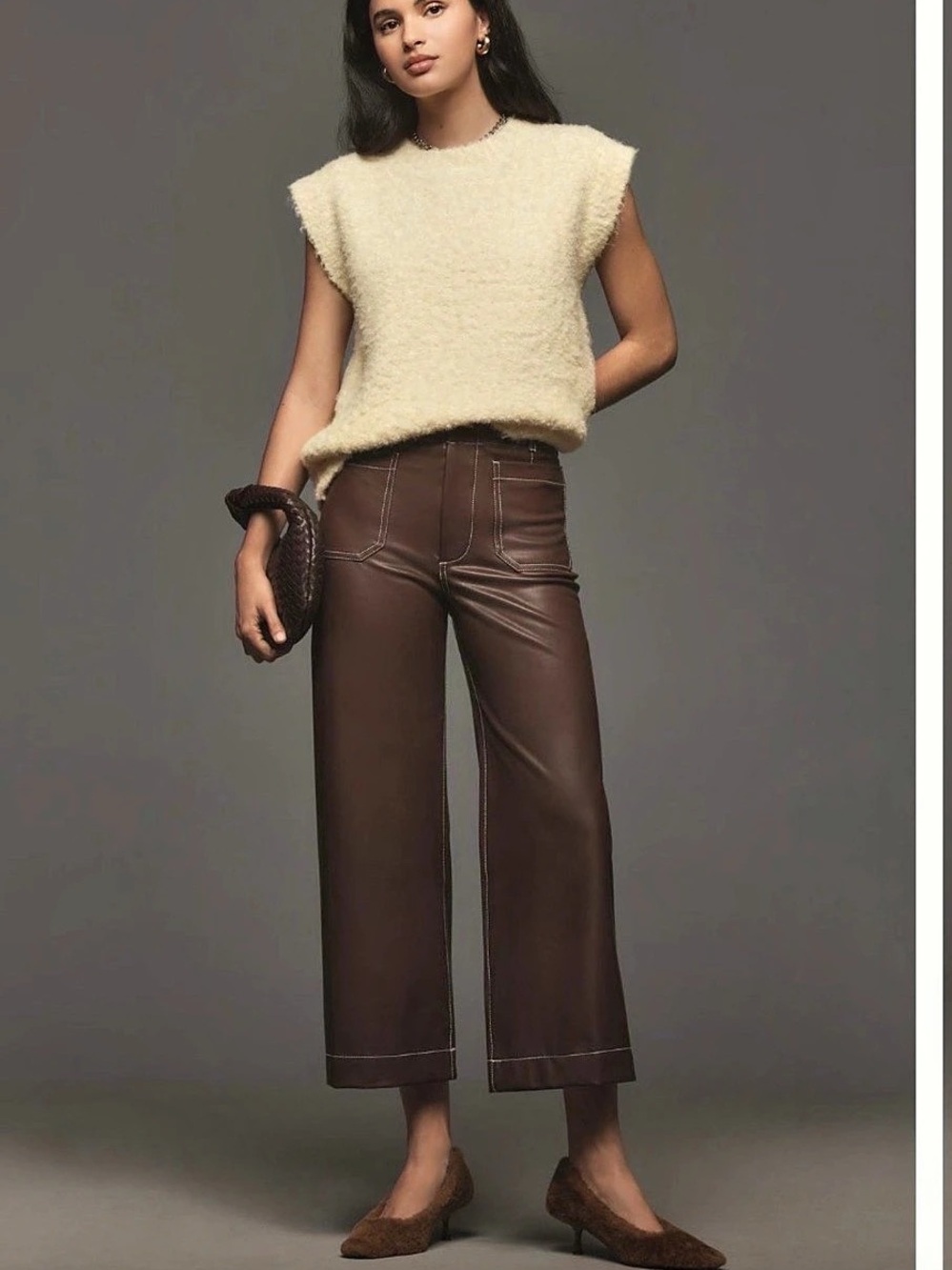 Anthropologie The Colette Faux Leather Wide-Leg Pants in Brown